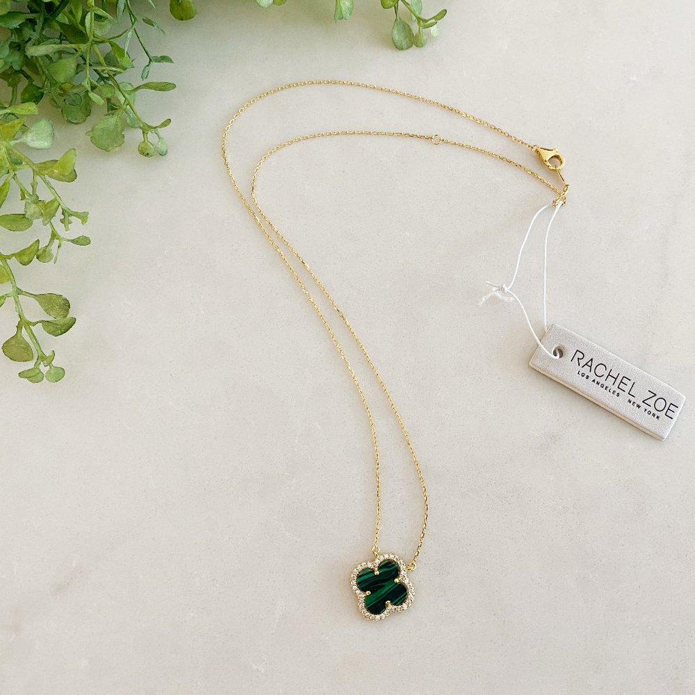 Rachel Zoe Green Malachite 18K Gold over Sterling Silver Clover Necklace NWT